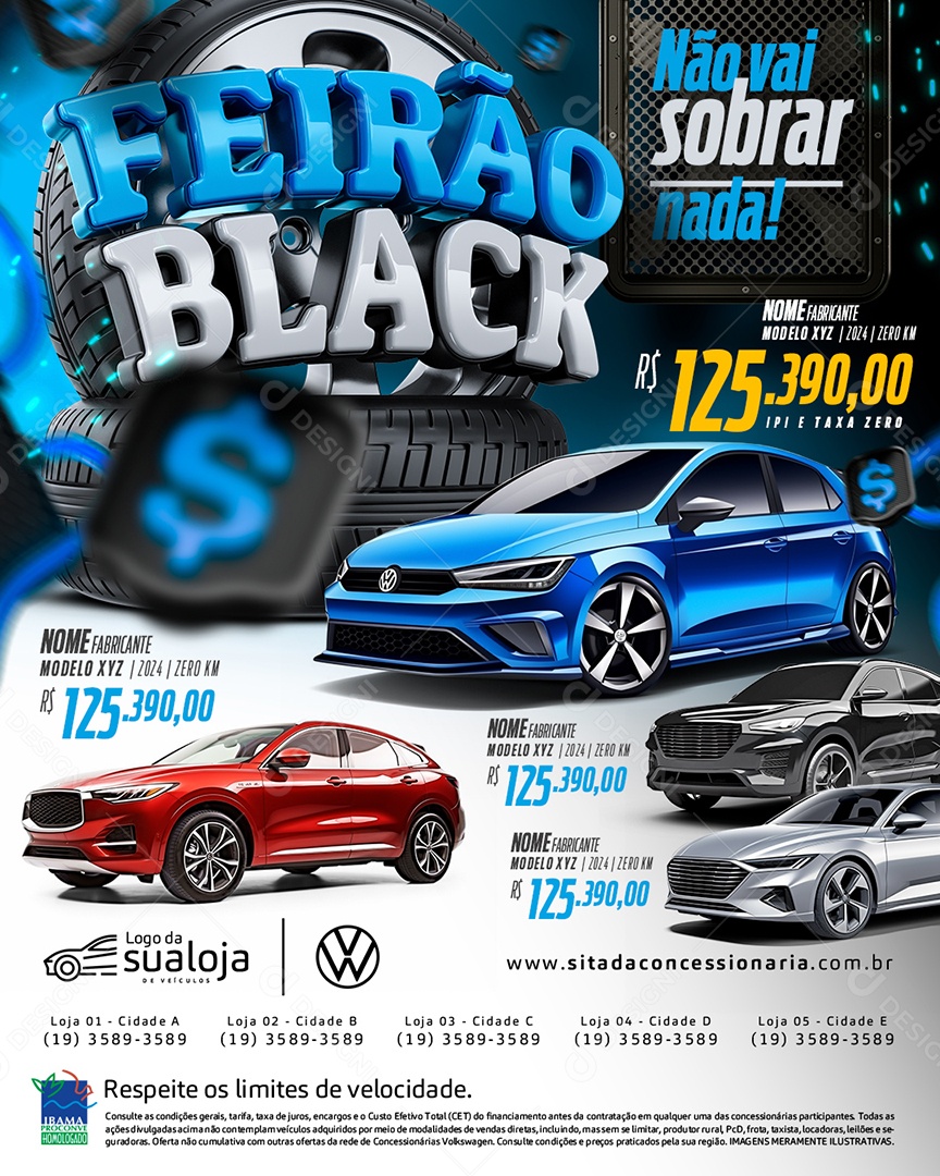 Tabloide Feirão Black Concessionária Carros Novos e Seminovos Social Media PSD Editável