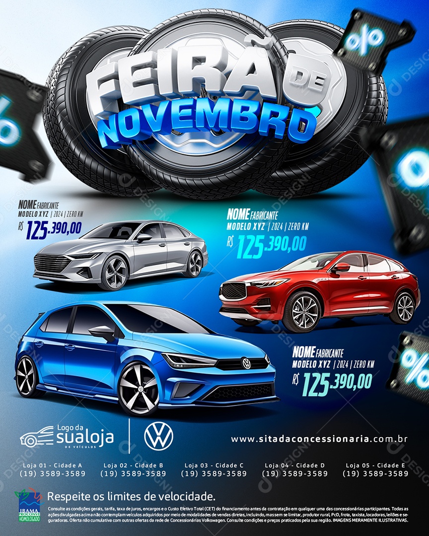 Tabloide Feirão De Novembro Concessionária Carros Novos e Seminovos Social Media PSD Editável