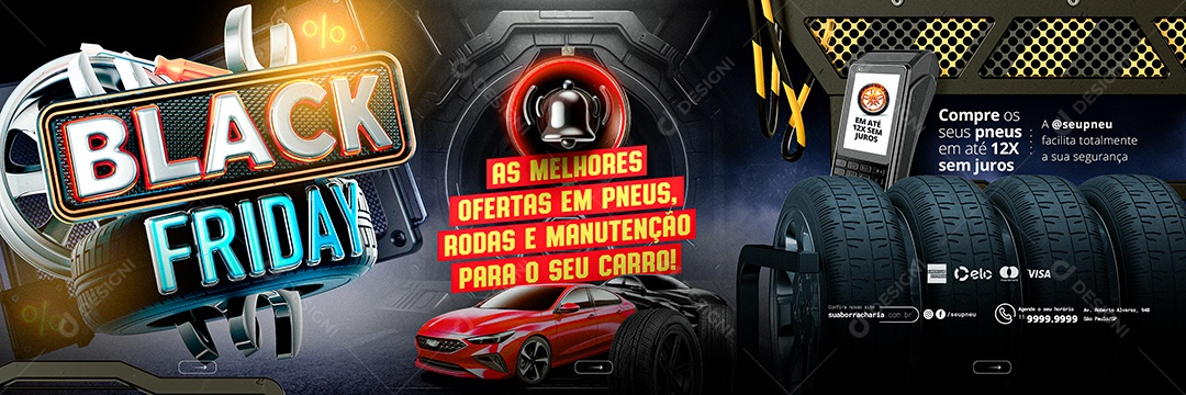Carrossel Loja de Pneus Black Friday As Melhores Ofertas em Pneus Social Media PSD Editável
