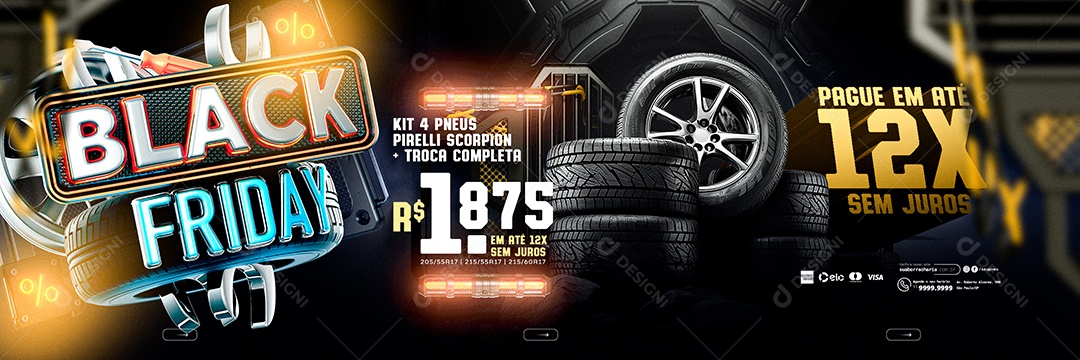 Carrossel Black Friday Kit 4 Pneus Pirelli Scorpion Pague em Até 12x sem juros Social Media PSD Editável