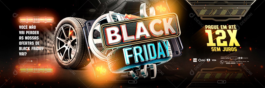 Carrossel Black Friday Pague em Até 12x sem juros Loja de Pneus Social Media PSD Editável