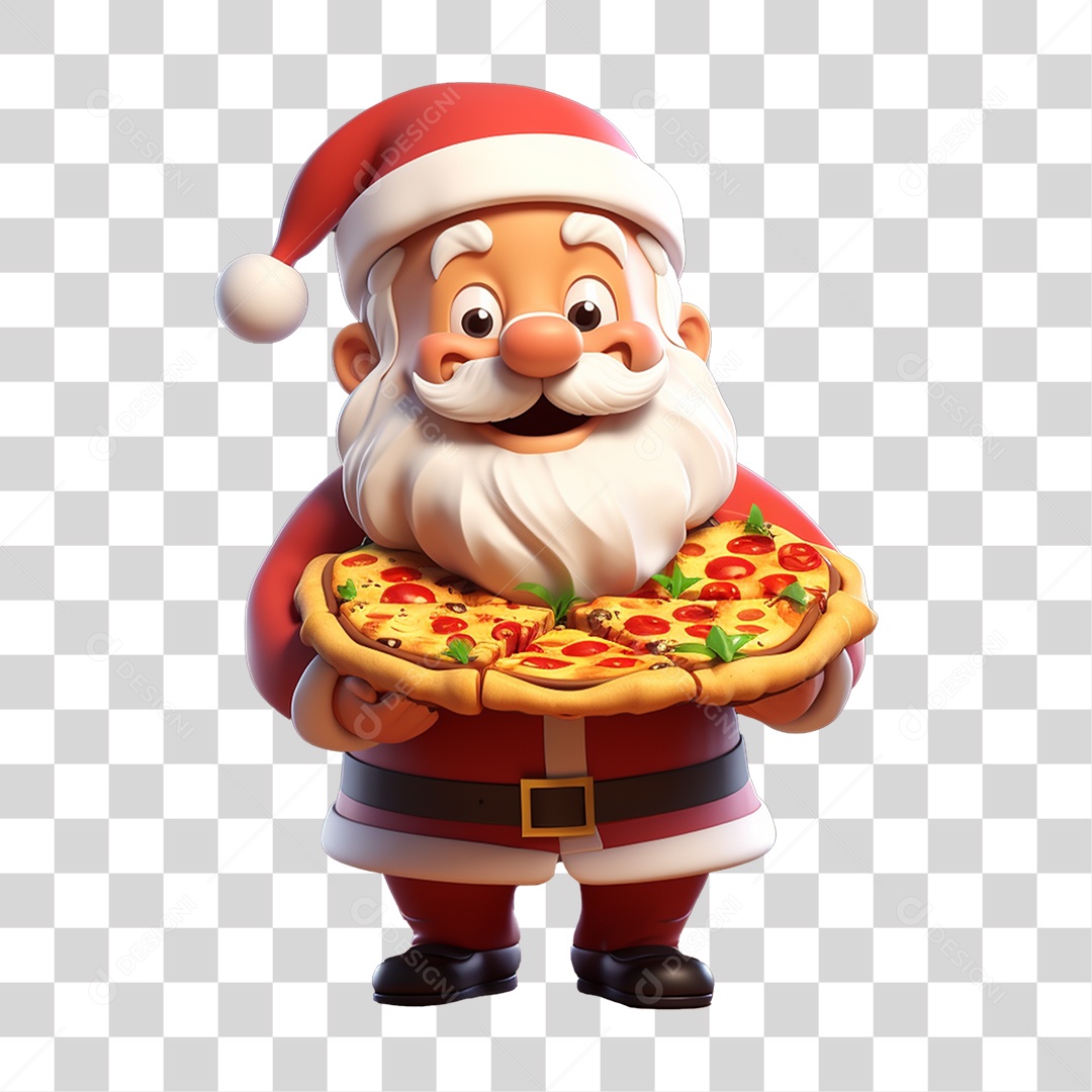 Papai Noel com Pizza PNG Transparente