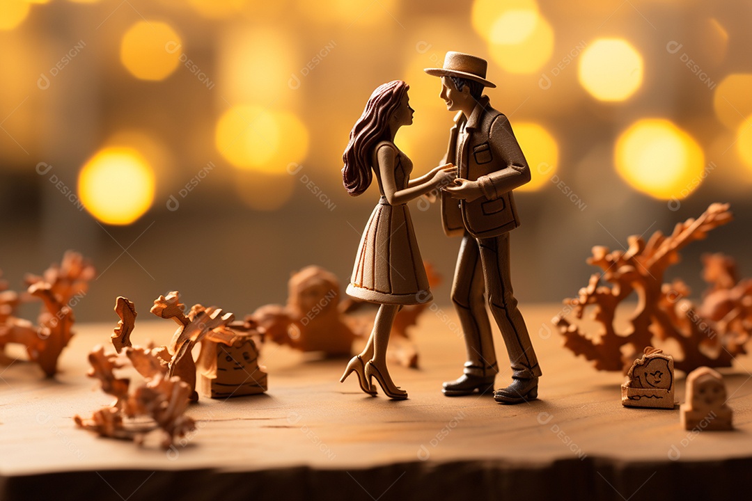 Casal de bonecos em miniatura apaixonados na estrada