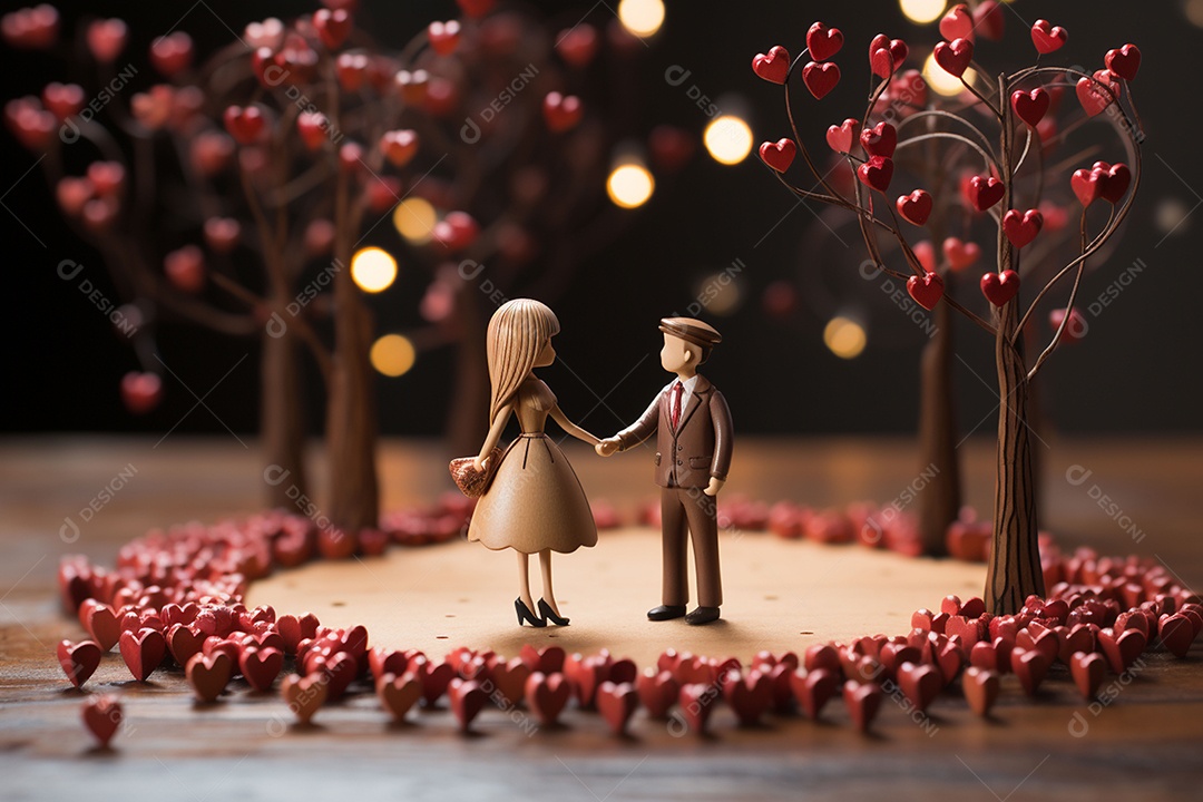 Casal de bonecos em miniatura apaixonados