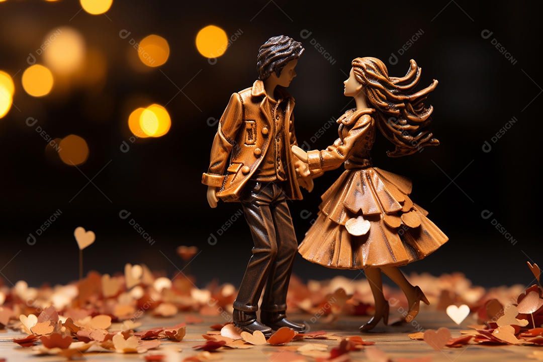 Casal de bonecos em miniatura apaixonados na estrada