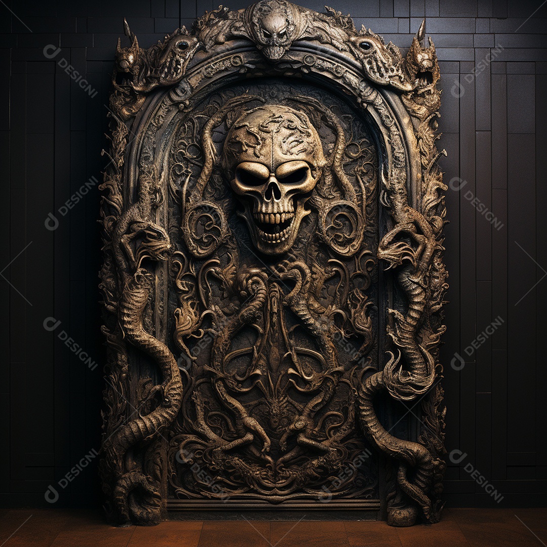 Porta misteriosa com formato de diabo arquitetura antiga
