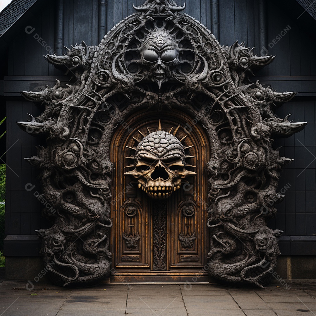 Porta misteriosa com formato de diabo arquitetura antiga