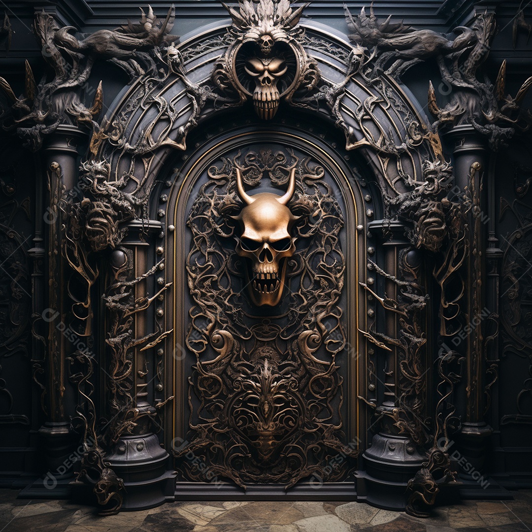 Porta misteriosa com formato de diabo arquitetura antiga