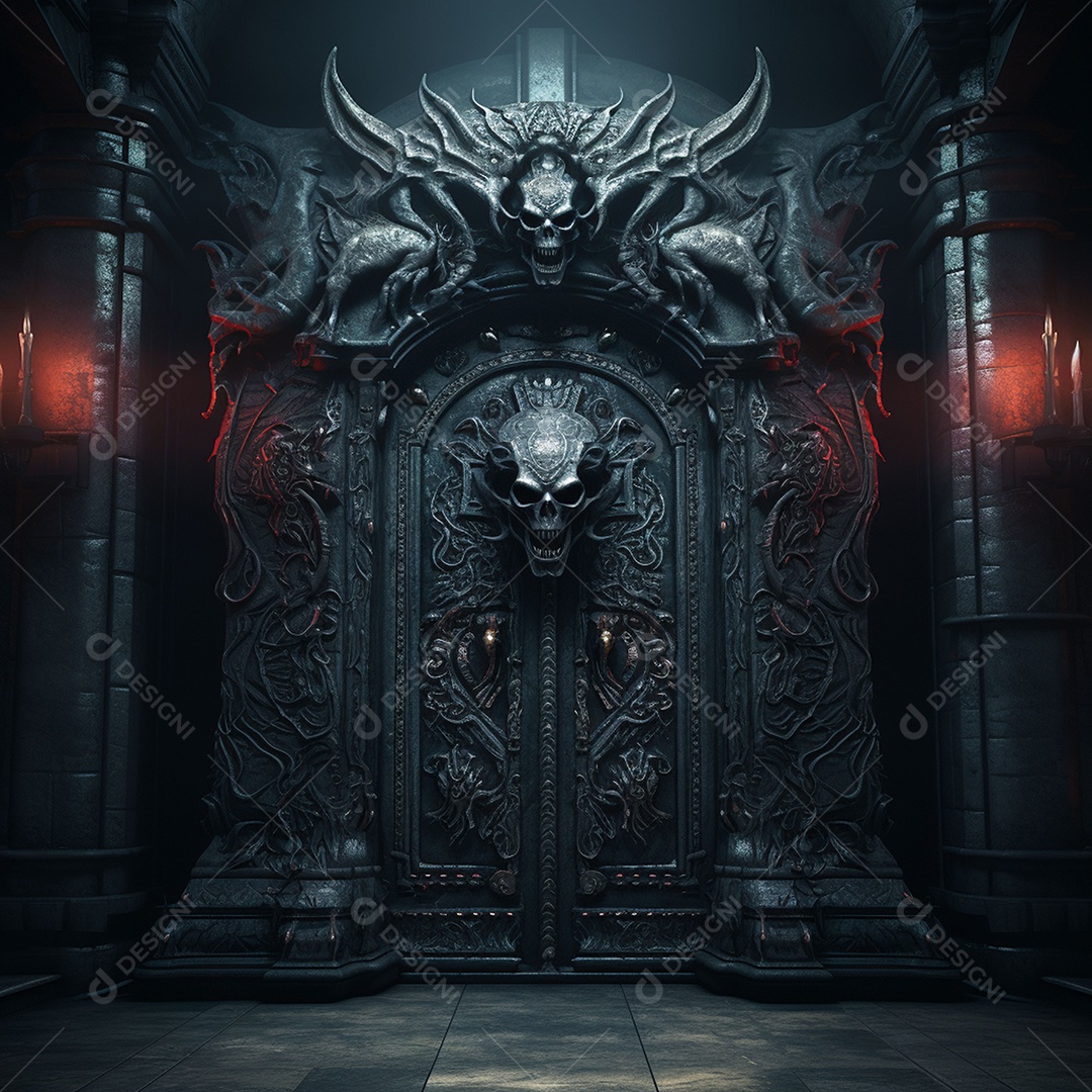 Porta misteriosa com formato de diabo arquitetura antiga