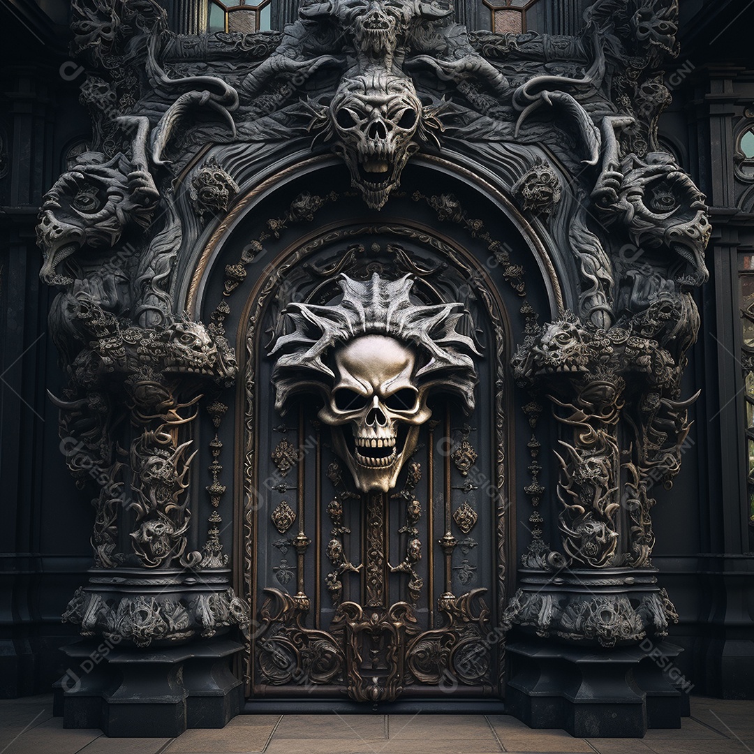 Porta misteriosa com formato de diabo arquitetura antiga