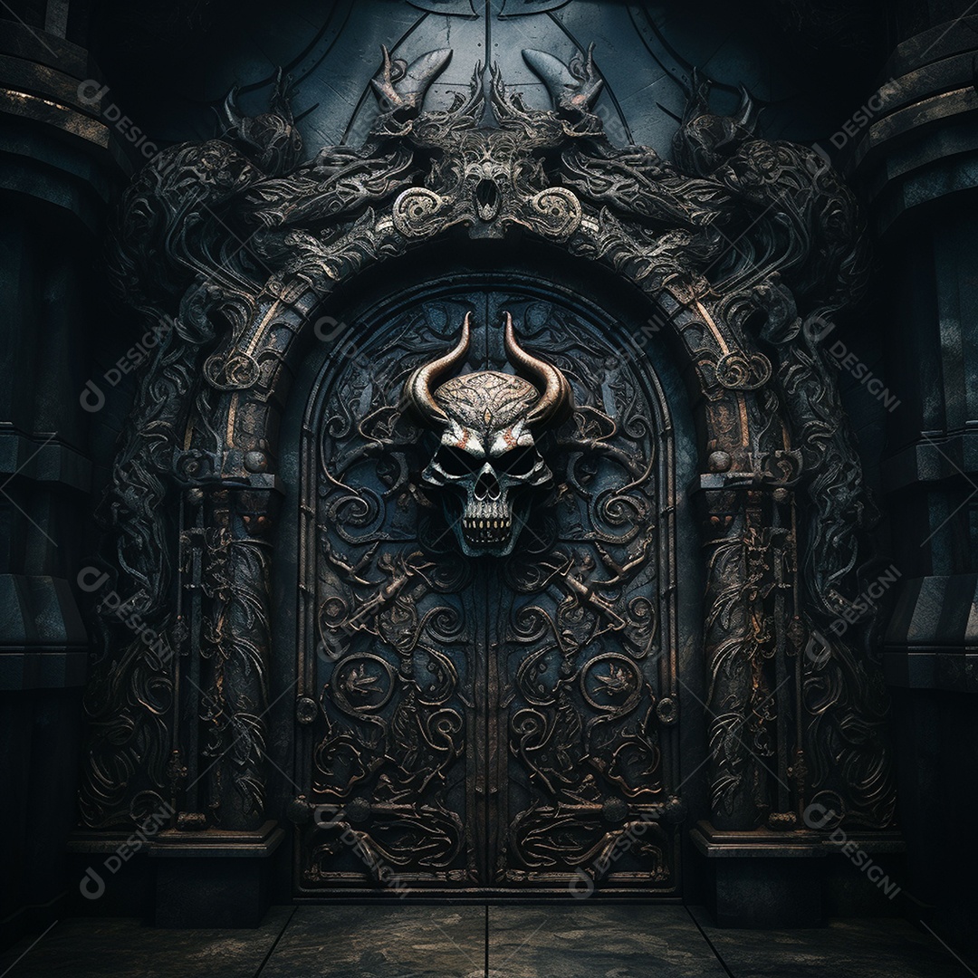 Porta misteriosa com formato de diabo arquitetura antiga