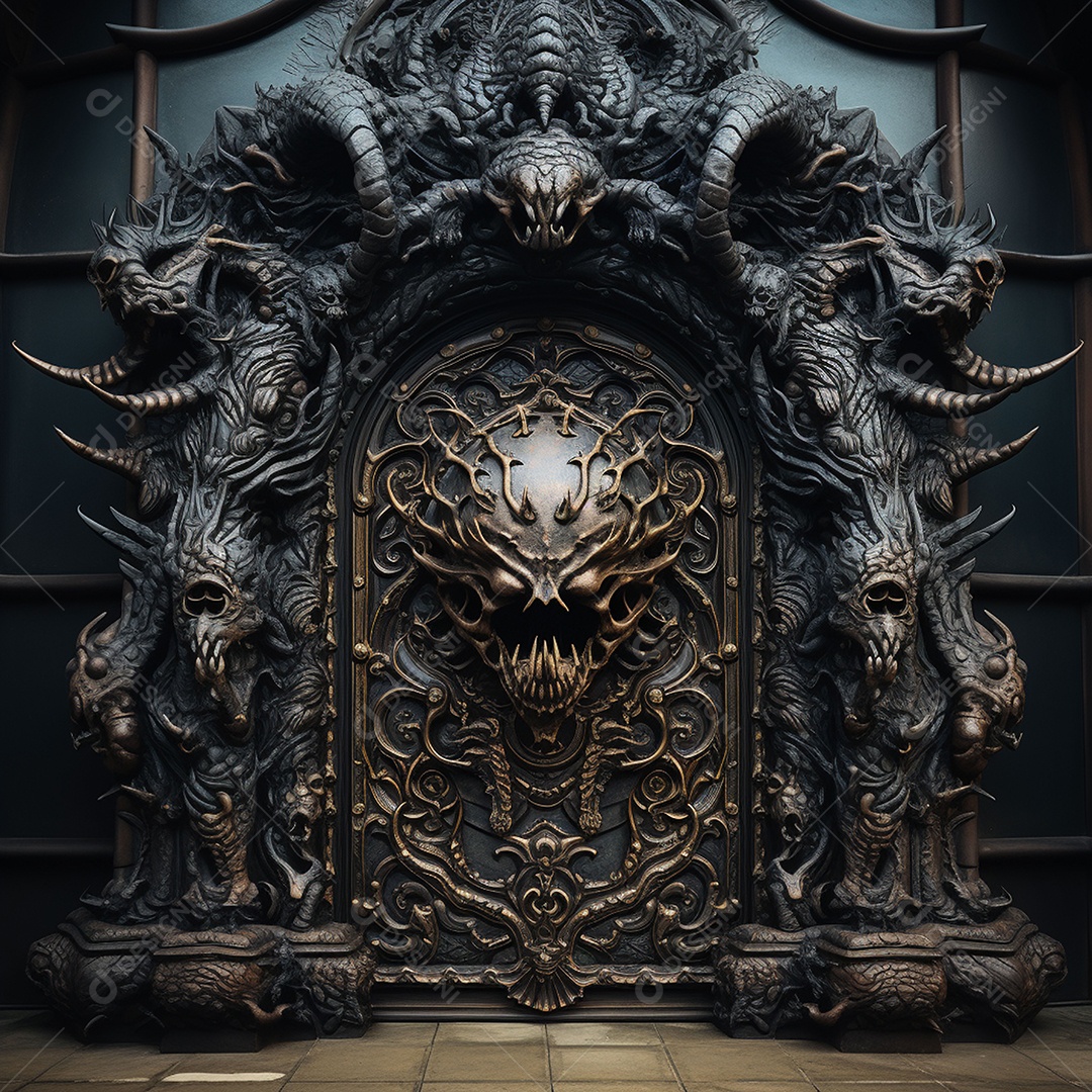 Porta misteriosa com formato de diabo arquitetura antiga