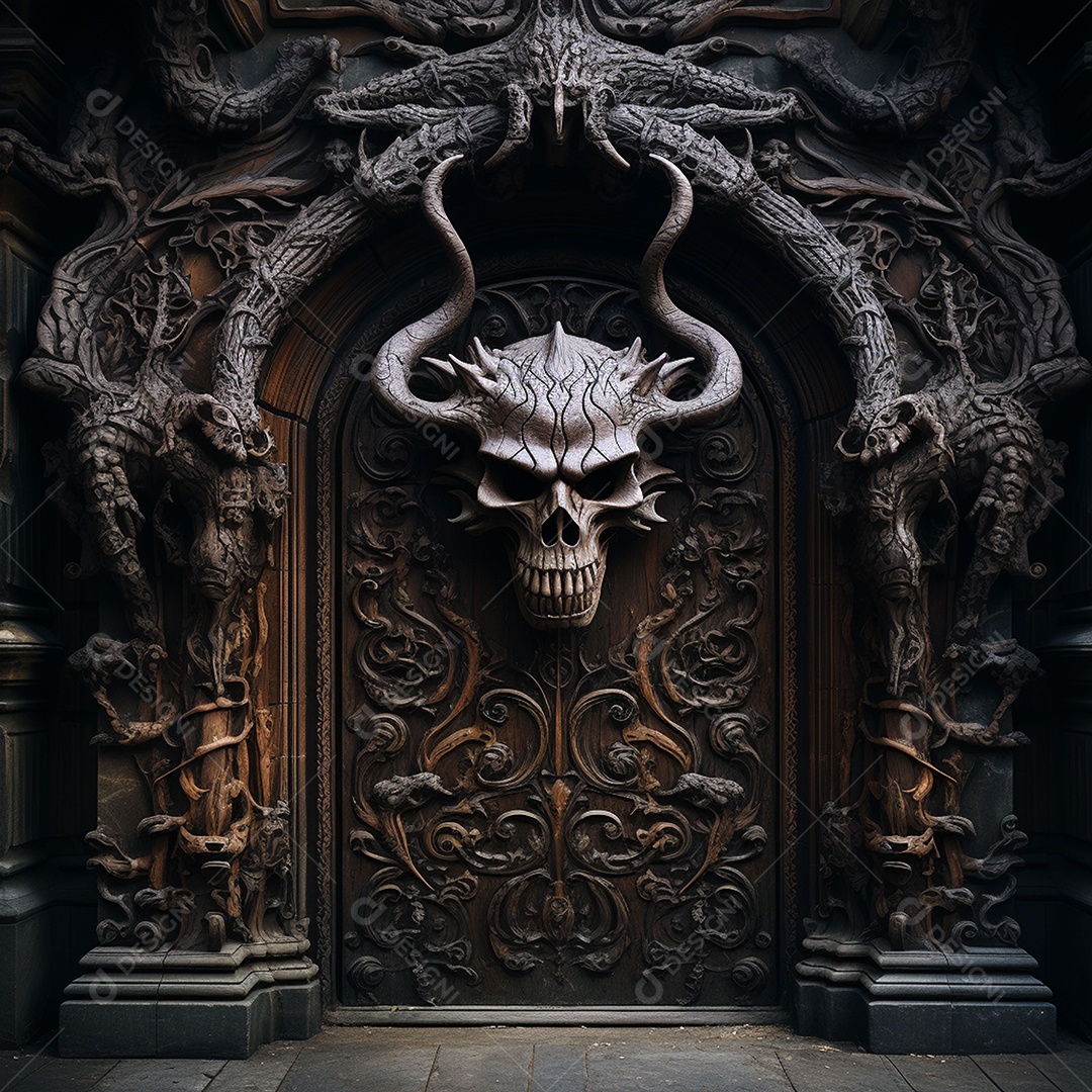 Porta misteriosa com formato de diabo arquitetura antiga