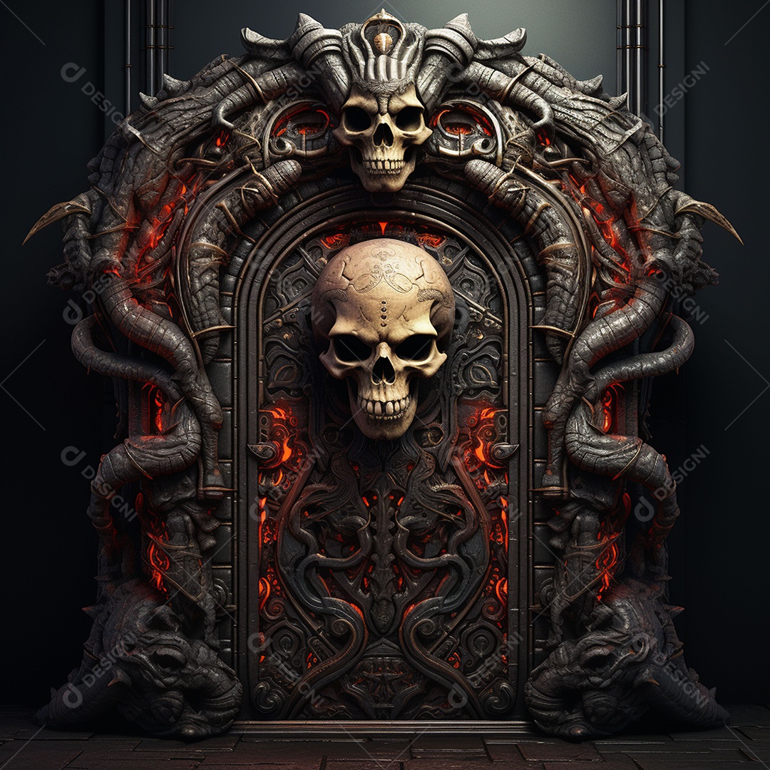 Porta misteriosa com formato de diabo arquitetura antiga