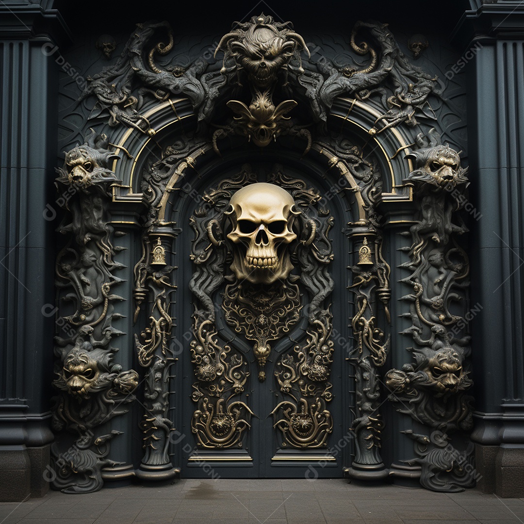 Porta misteriosa com formato de diabo arquitetura antiga