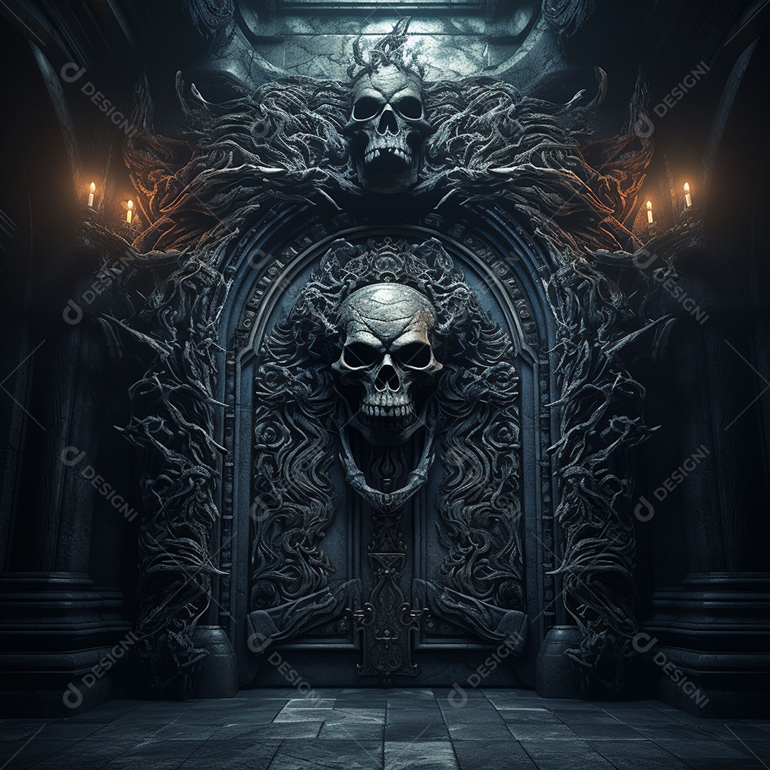 Porta misteriosa com formato de diabo arquitetura antiga