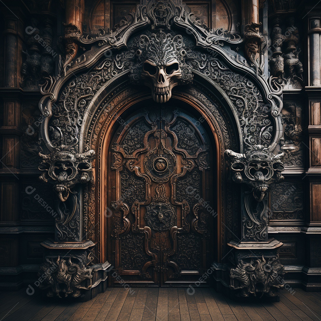 Porta misteriosa com formato de diabo arquitetura antiga