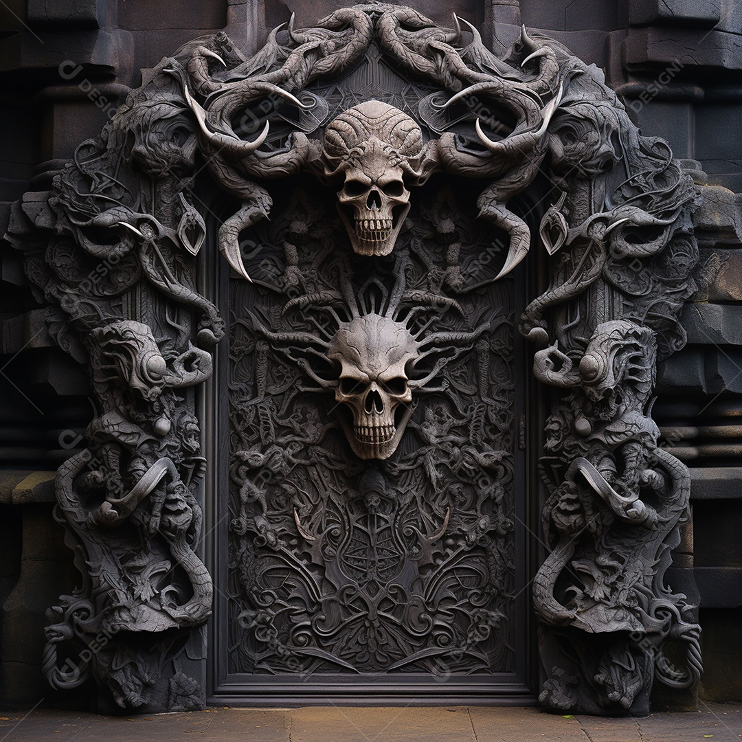 Porta misteriosa com formato de diabo arquitetura antiga