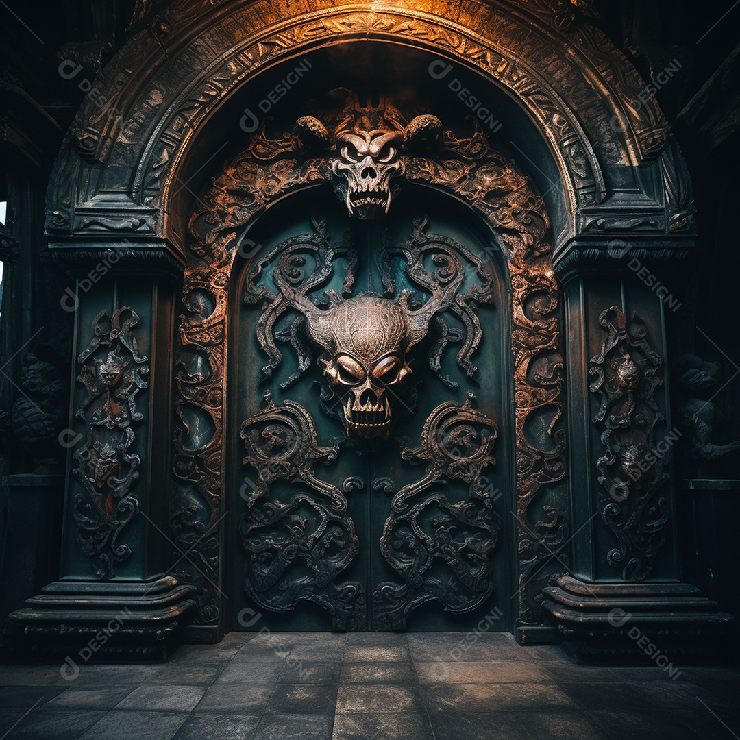 Porta misteriosa com formato de diabo arquitetura antiga