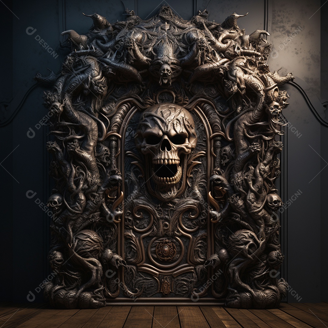 Porta misteriosa com formato de diabo arquitetura antiga
