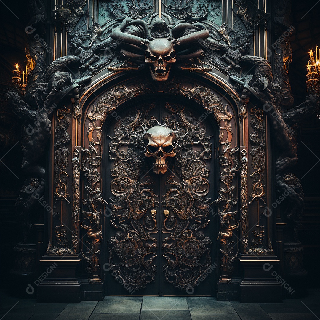 Porta misteriosa com formato de diabo arquitetura antiga