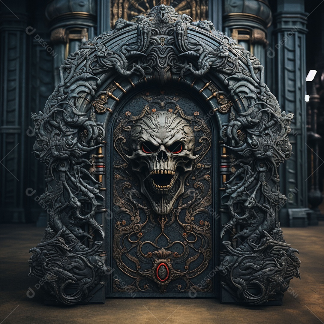 Porta misteriosa com formato de diabo arquitetura antiga