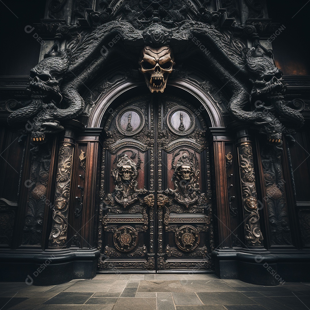 Porta misteriosa com formato de diabo arquitetura antiga