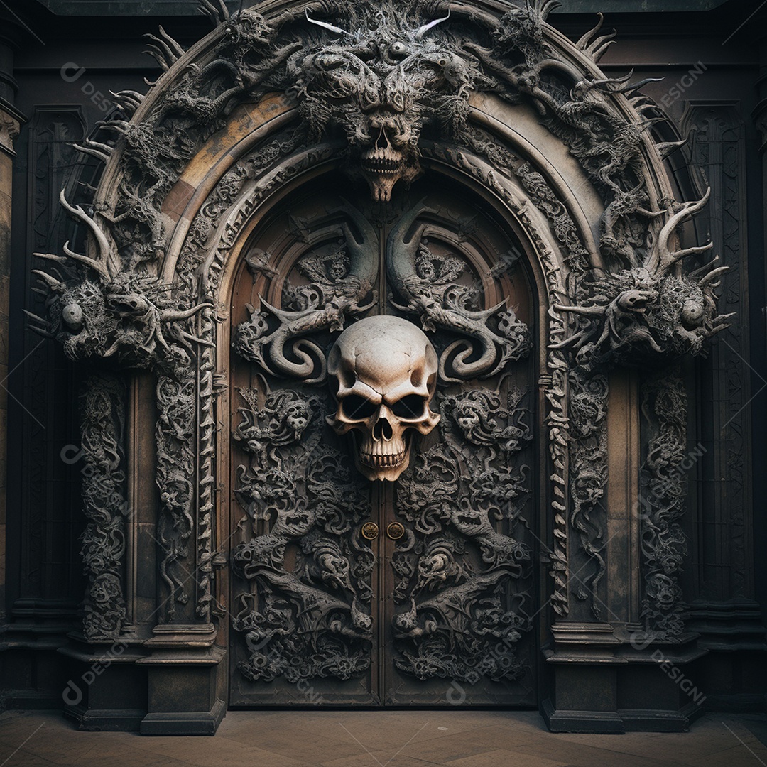 Porta misteriosa com formato de diabo arquitetura antiga