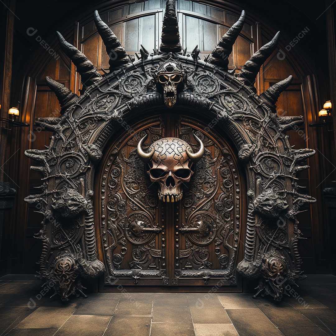 Porta misteriosa com formato de diabo arquitetura antiga