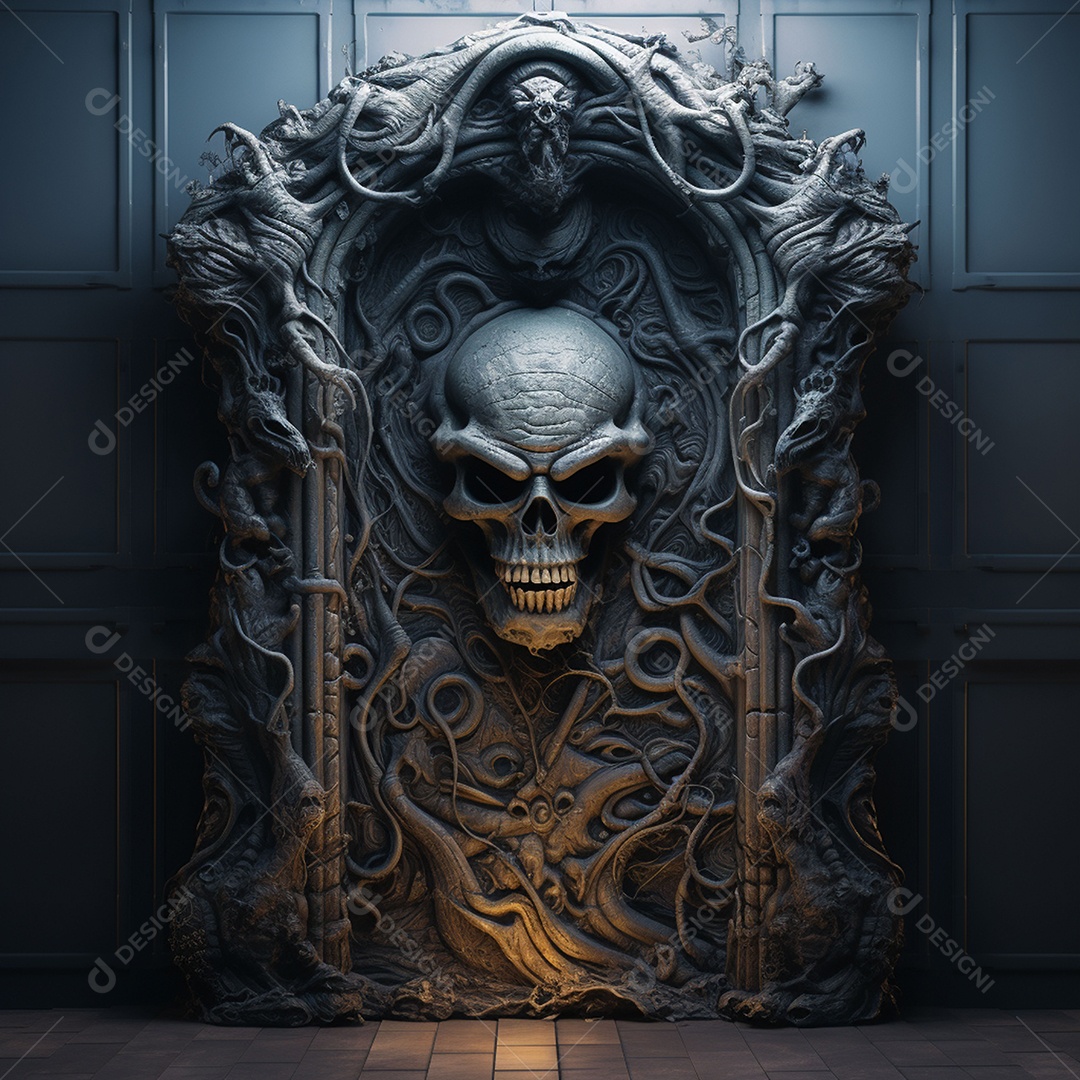 Porta misteriosa com formato de diabo arquitetura antiga