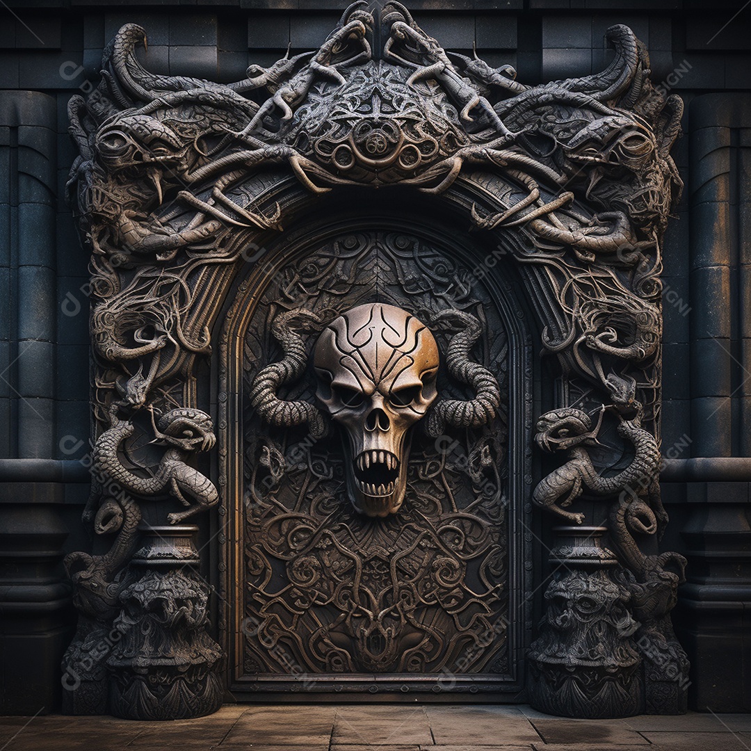 Porta misteriosa com formato de diabo arquitetura antiga