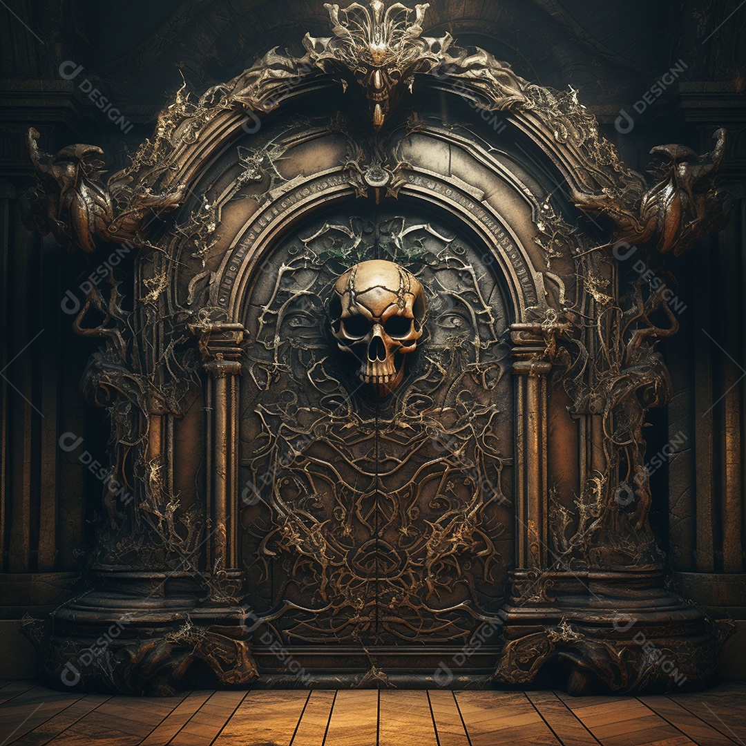 Porta misteriosa com formato de diabo arquitetura antiga