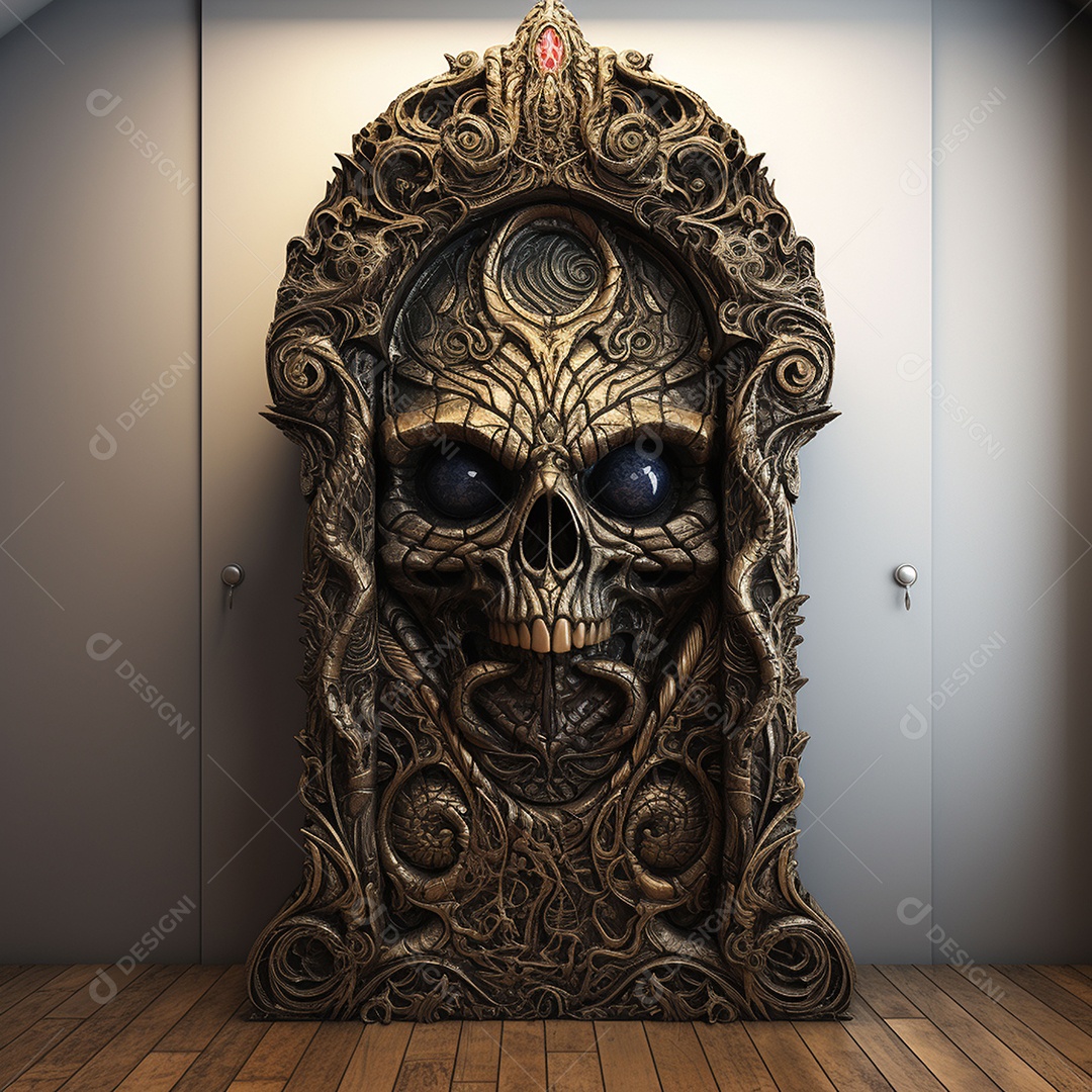 Porta misteriosa com formato de diabo arquitetura antiga