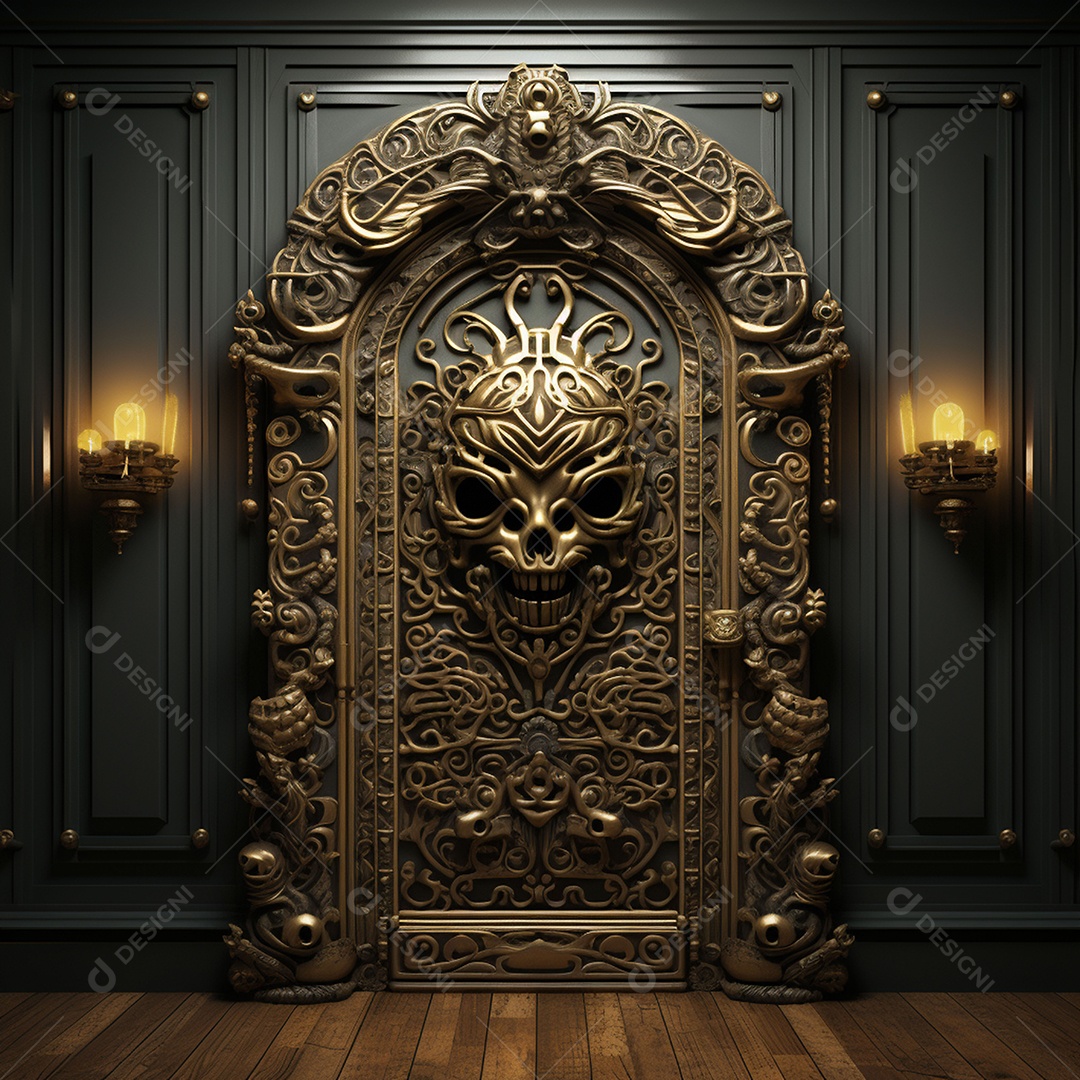 Porta misteriosa com formato de diabo arquitetura antiga