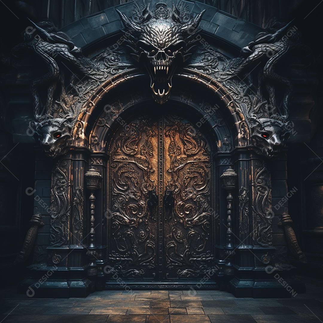 Porta misteriosa com formato de diabo arquitetura antiga