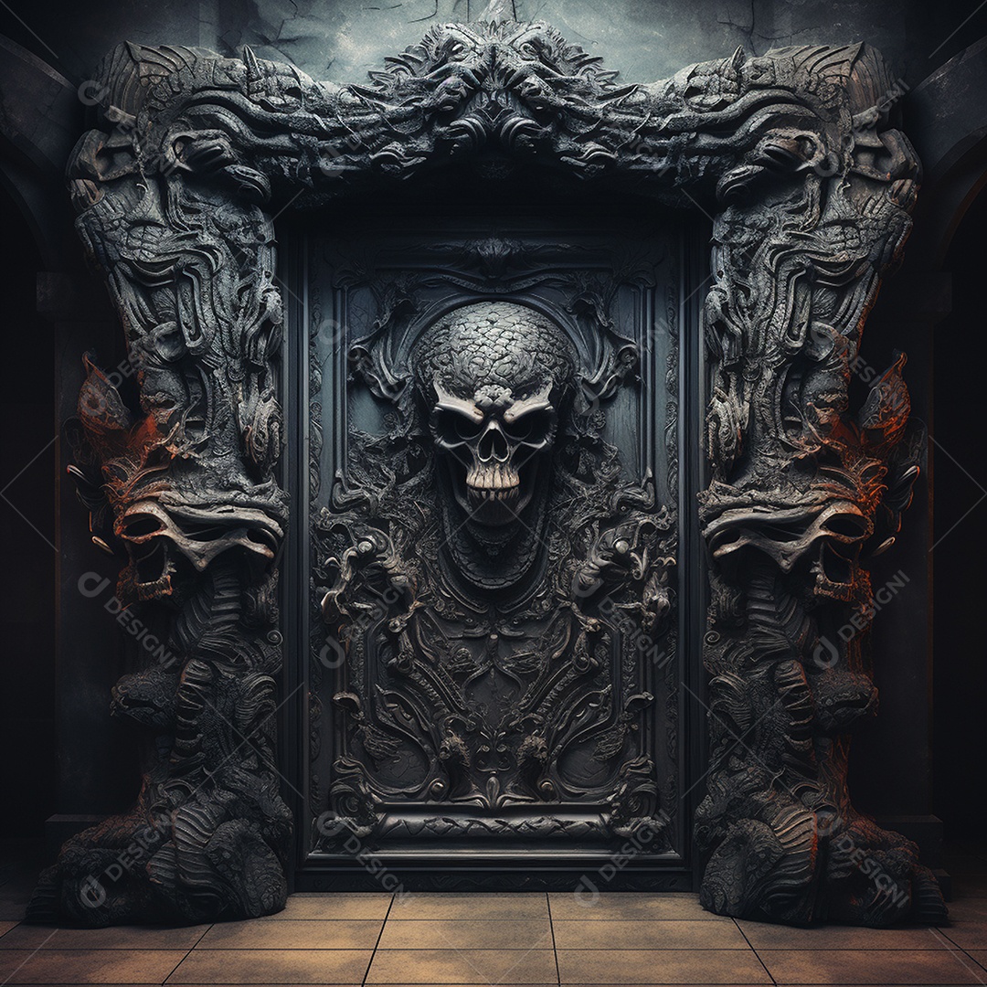 Porta misteriosa com formato de diabo arquitetura antiga