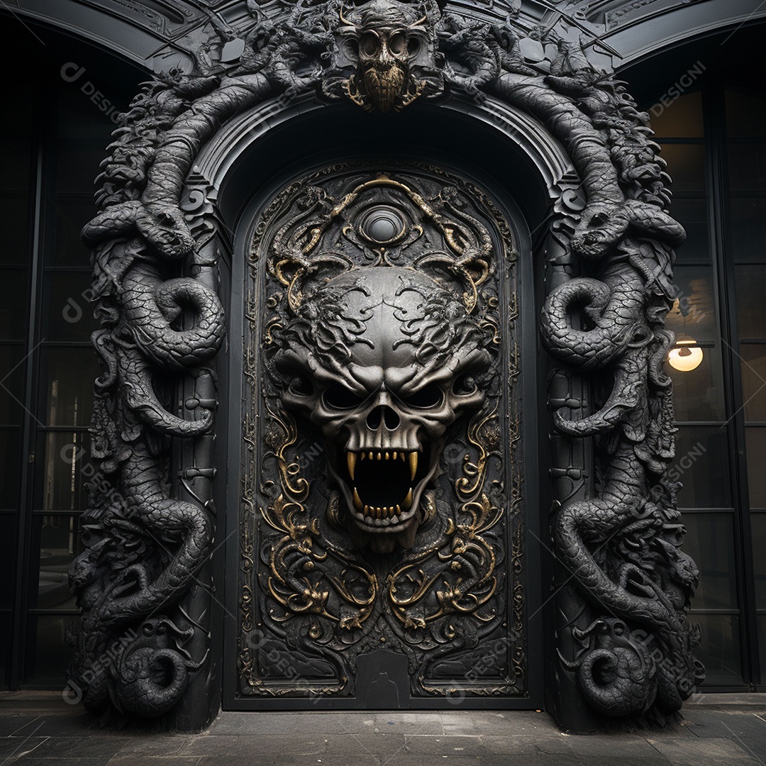 Porta misteriosa com formato de diabo arquitetura antiga