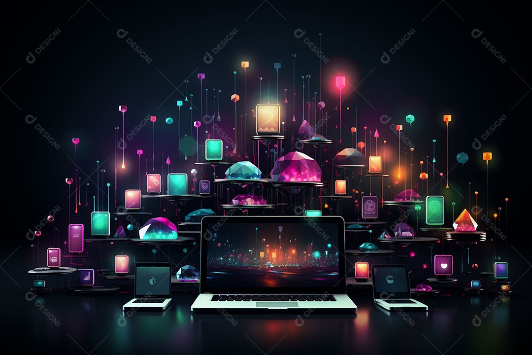 Tecnologia Ícones de dispositivos digitais gráfico de palavras