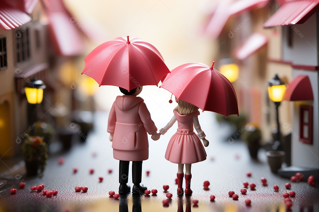 Casal de bonecos em miniatura apaixonados na estrada