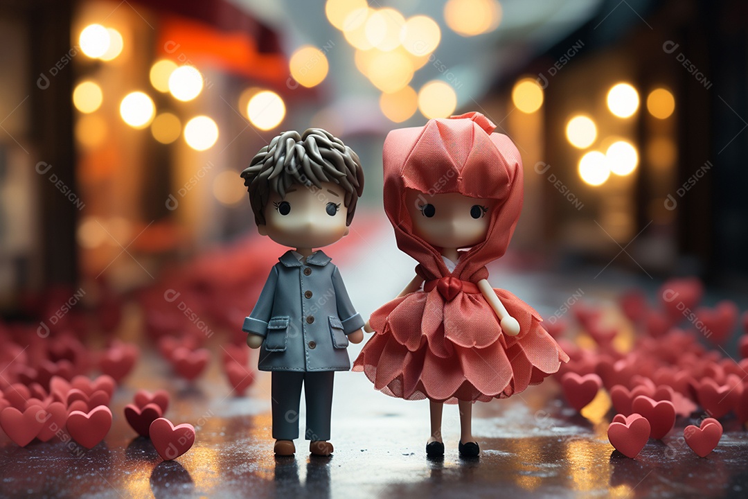 Casal de bonecos em miniatura apaixonados na estrada