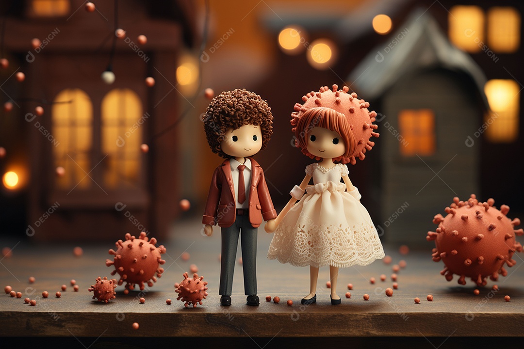 Casal de bonecos em miniatura apaixonados na estrada