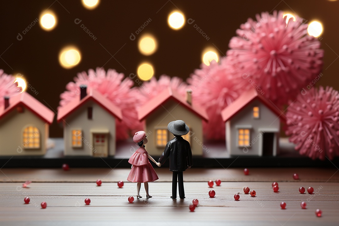 Casal de bonecos em miniatura apaixonados na estrada