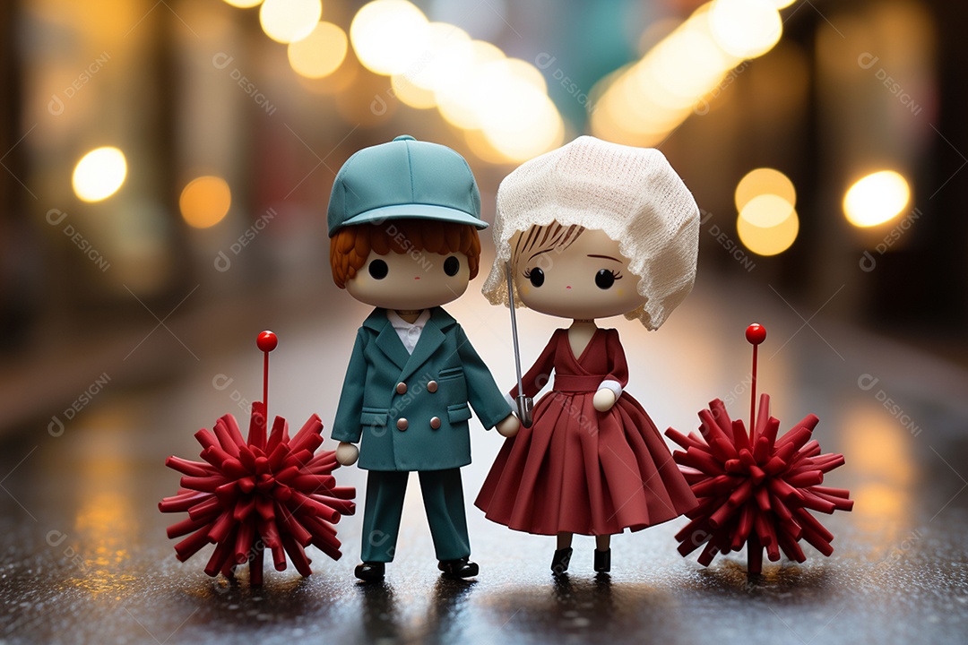 Casal de bonecos em miniatura apaixonados na estrada