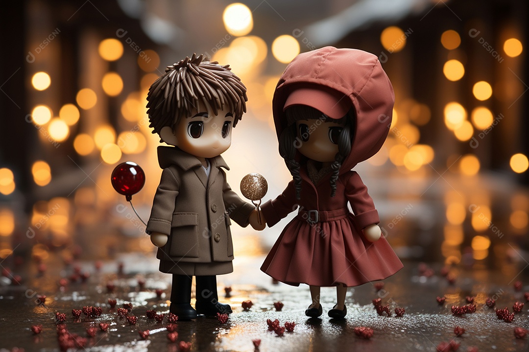 Casal de bonecos em miniatura apaixonados na estrada