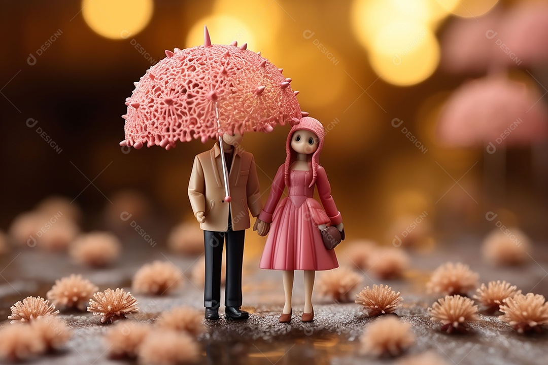 Casal de bonecos em miniatura apaixonados na estrada