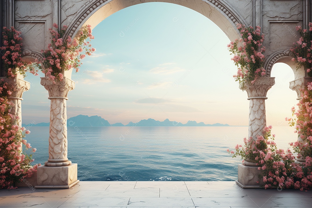 Arco ornamentado no rio ao fundo da noite