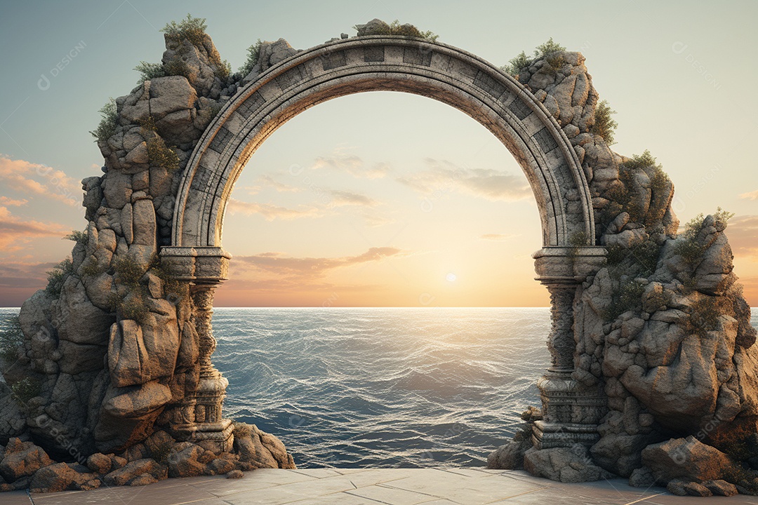 Arco ornamentado no rio ao fundo da noite