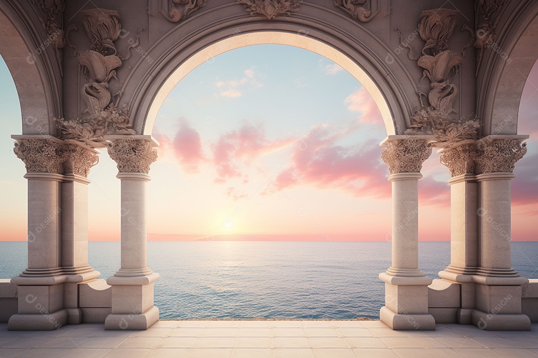 Arco ornamentado no rio ao fundo da noite