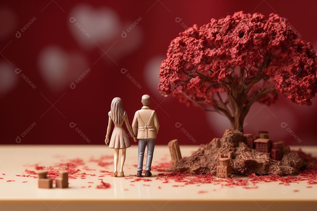 Casal de bonecos em miniatura apaixonados na estrada