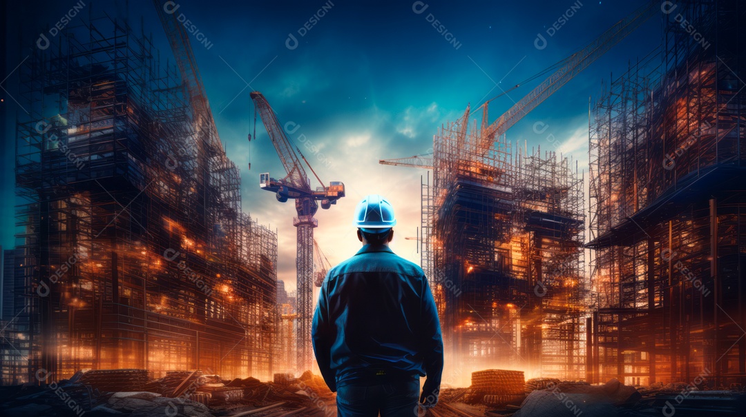 Devoção do futuro projeto de engenharia de construção civil com design gráfico de dupla exposição.